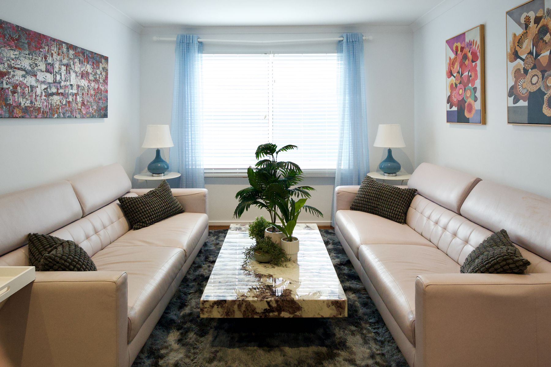Living room seating with soft furnishings