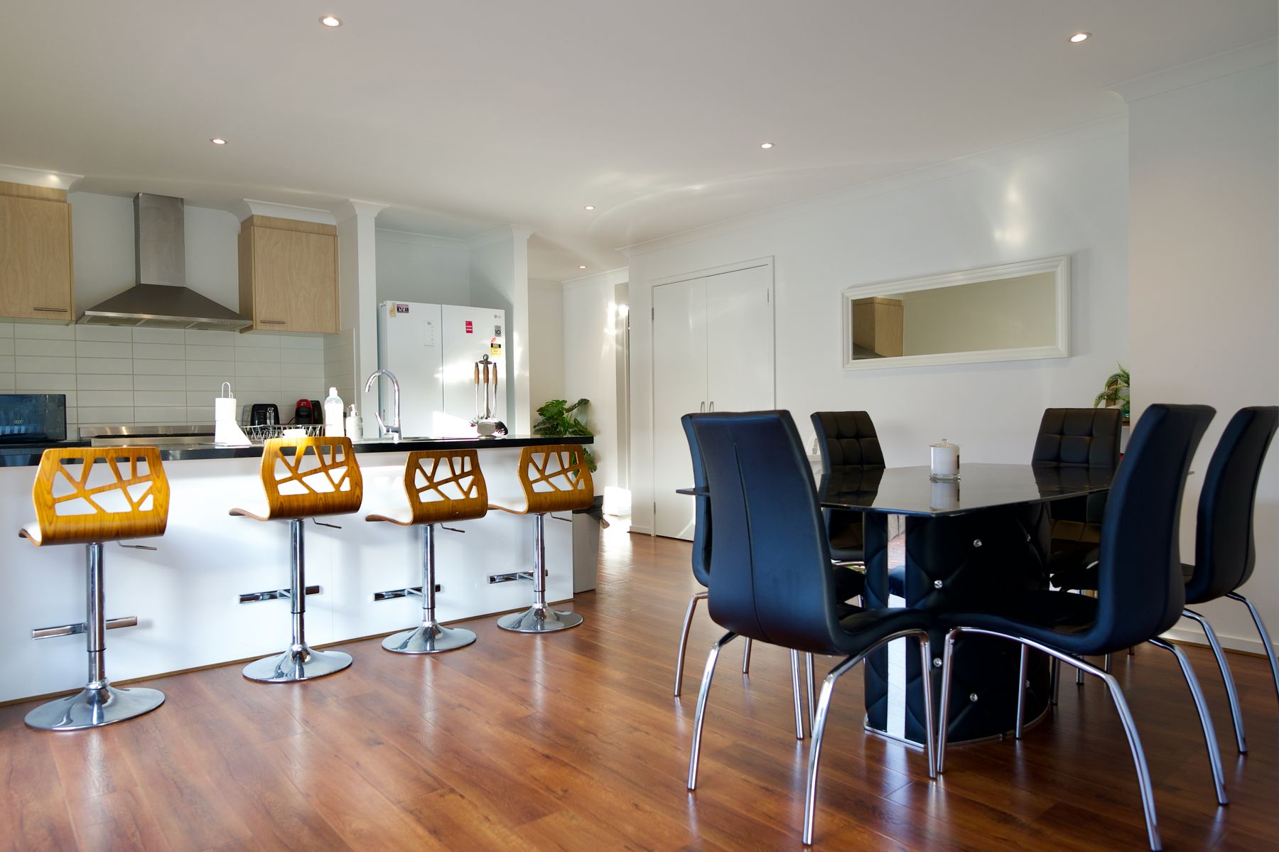 Open kitchen and dining area