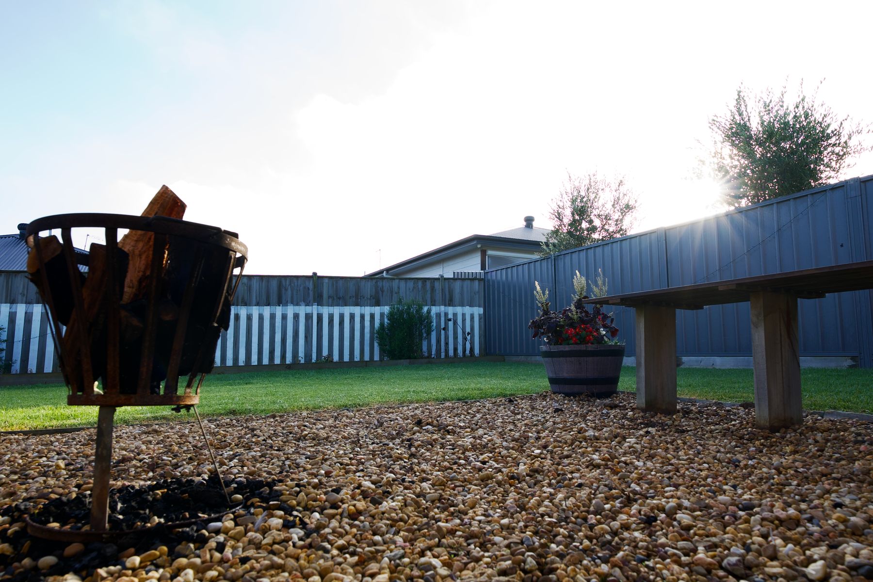 Firepit in the backyard at dusk